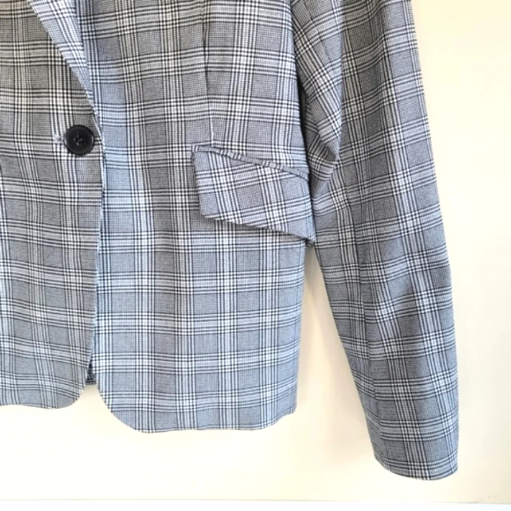 Dahlia Plaid Fully Lined Gray Blazer Jacket Women's XS Academia Preppy
